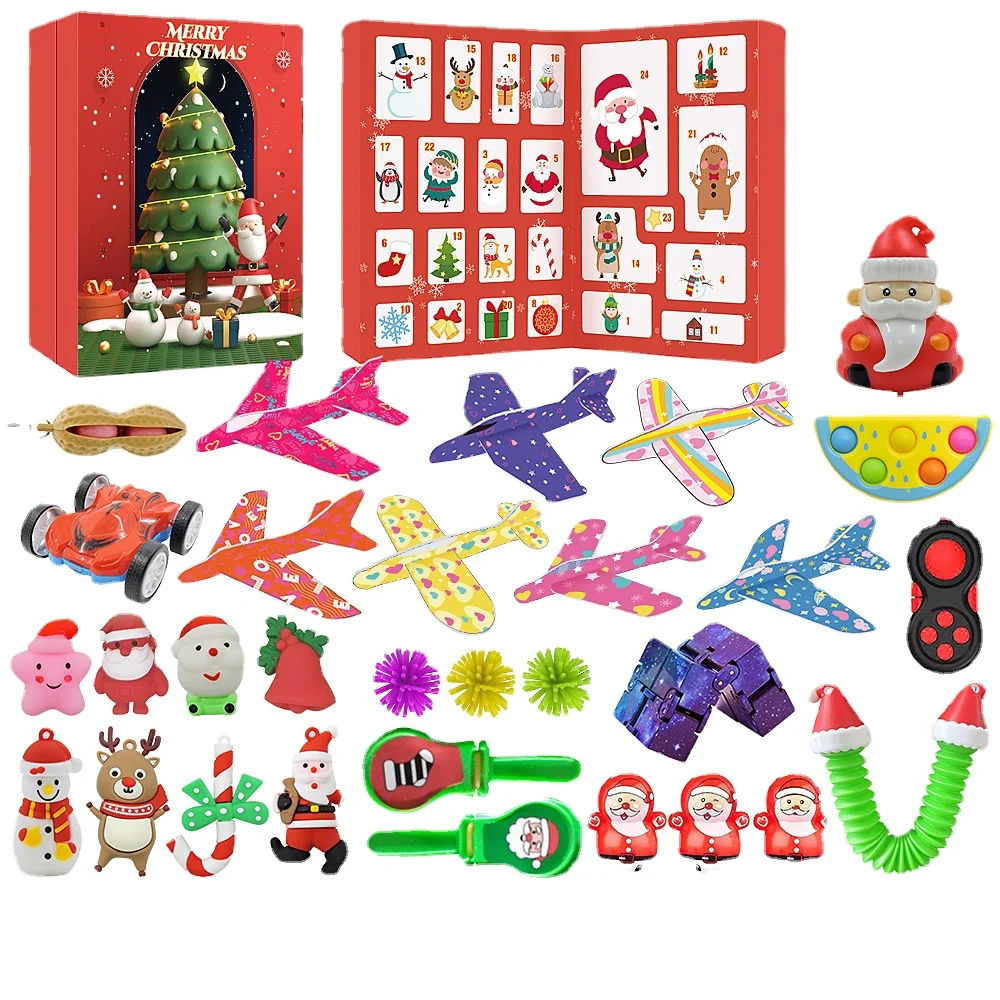 24Pcs/ Set Christmas Kawaii Blind Box Toy Countdown Calendar Fidget Cartoon Toys Diy Decompression Party Children Birthday Gift