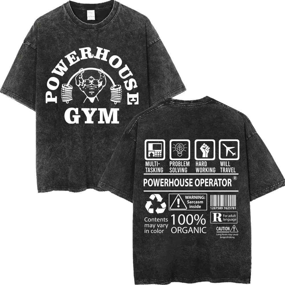 Футболки с двусторонним принтом и логотипом Powerhouse Gym, модная потертая футболка в стиле ретро для мужчин и женщин, повседневные свободные хлопковые футболки (art.: 3920ce26d60bf) - 3920ce26d60bf