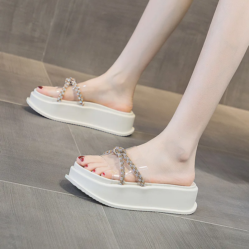 6CM Rhinestones Fashion Roman Sandals Waterproof Platform Sandals Summer Outdoor Slides 2023 New Ladies Shoes Female Shoes