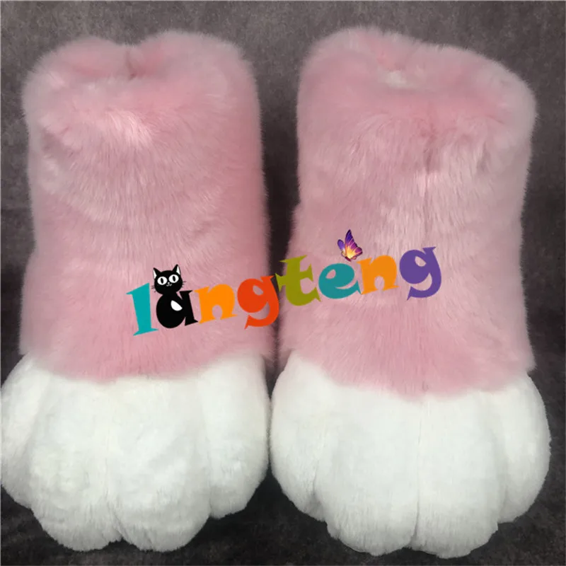 Y05 High-end Custom Pink Cute Furry Fursuit Paws Partial Cosplay Fluffy Claw Gloves Mascot Costume For Kids Adults