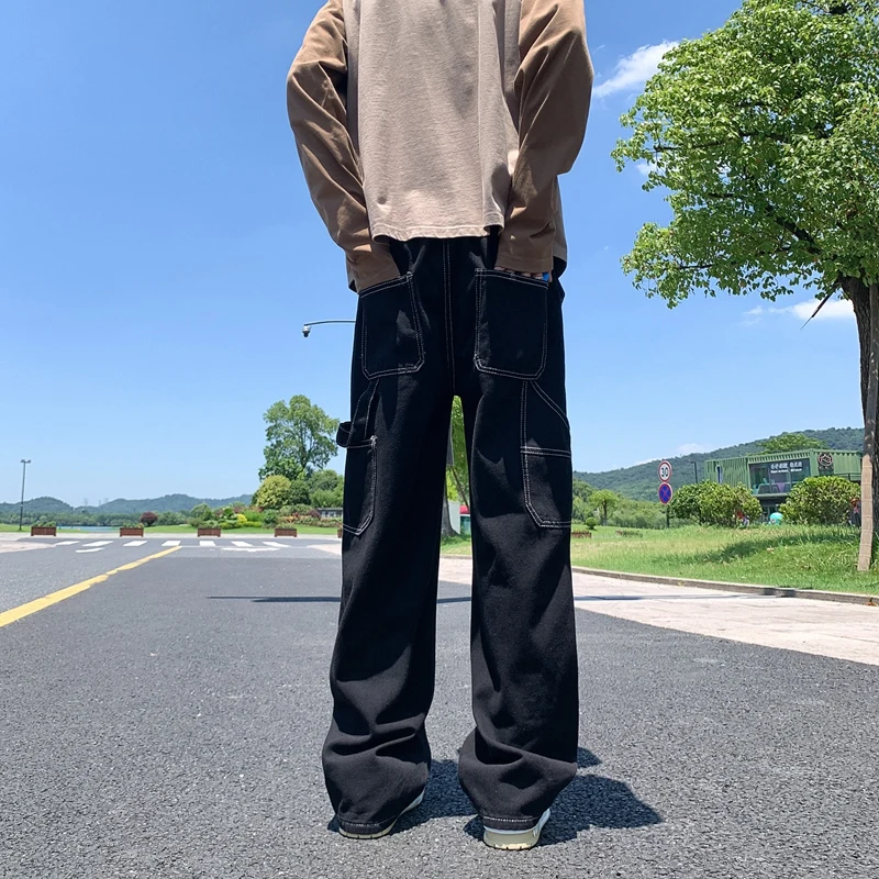 Мужские мешковатые джинсы Y2K в Корейском стиле с эластичным поясом прямые на