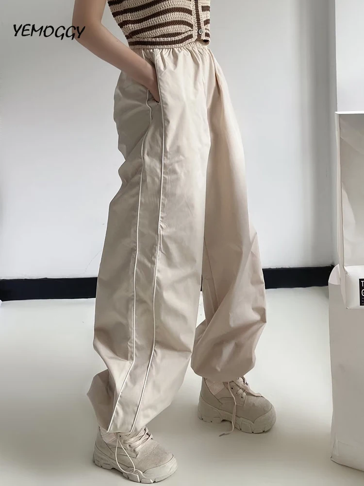 

Полосатые строченные быстросохнущие спортивные брюки женские Новинка Осень 2022 модные популярные брюки для девочек прямые широкие брюки с Кулиской