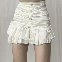 female summer 2021 new high waist folds thin satin sexy hip skirt 2021 new elegant and fashionable pearl buckle lotus leaf skirt