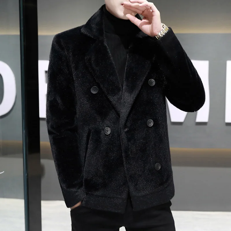 

High Quality Men's Double-breasted Plus Velvet Thickening High-end Simple and Elegant Fashion Party Business Casual Trench Coat