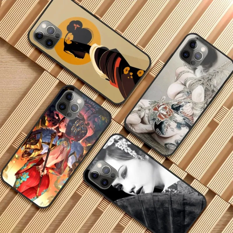 

Японский красивый чехол Geisha для телефона iPhone 14 13 12 11 XS X 8 7 6 Plus Mini Pro Max SE 2022 PC, стеклянный чехол, чехол