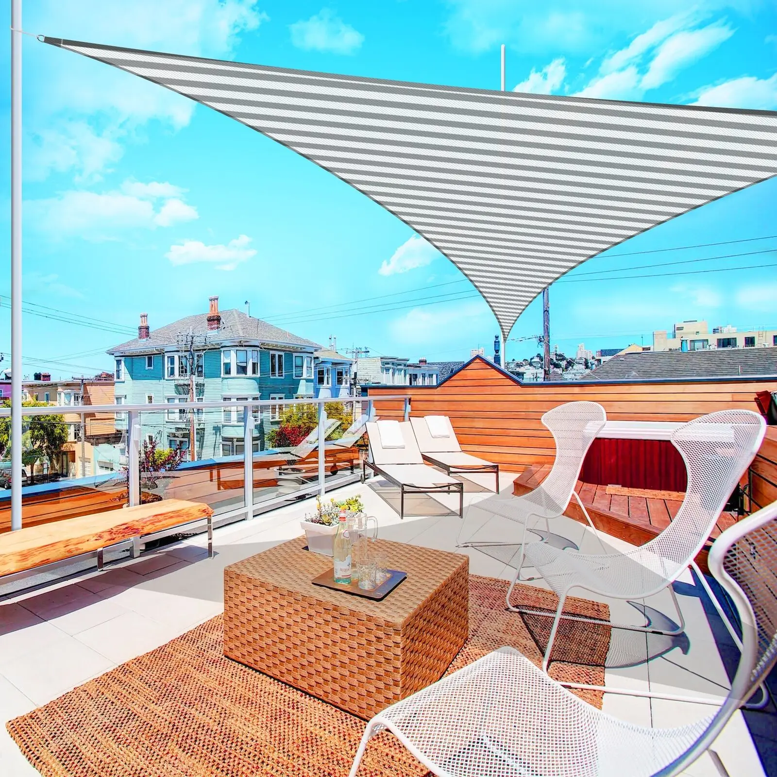 

28' x 28' x 28' Equilateral Triangle Sun Shade Sail UV Protection Gray+White