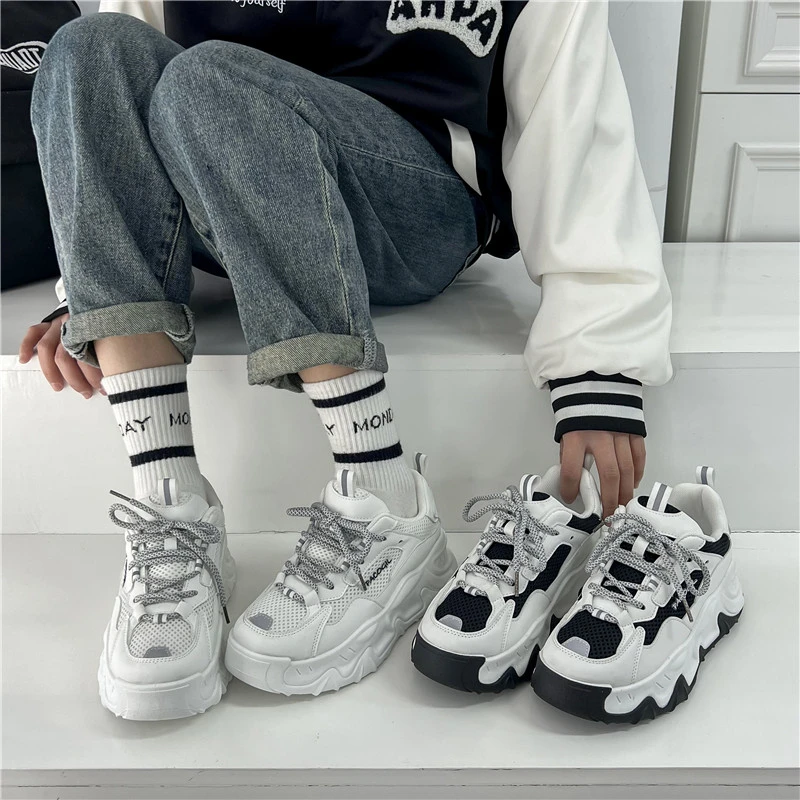 Teenages Girls Shoes Lace Up Sneakers High Platform Casual Running Shoes Big Girls Breathable Outdoor Sports Shoes Chunky Shoes