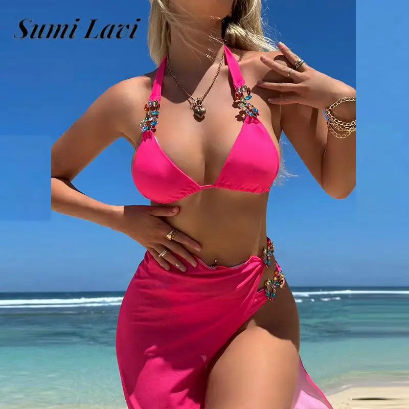 

Купальник-накидка, комплект из трех предметов, бикини с низкой талией и юбка, комплект накидок, купальник на тонких бретелях со стразами, пляжный купальный костюм