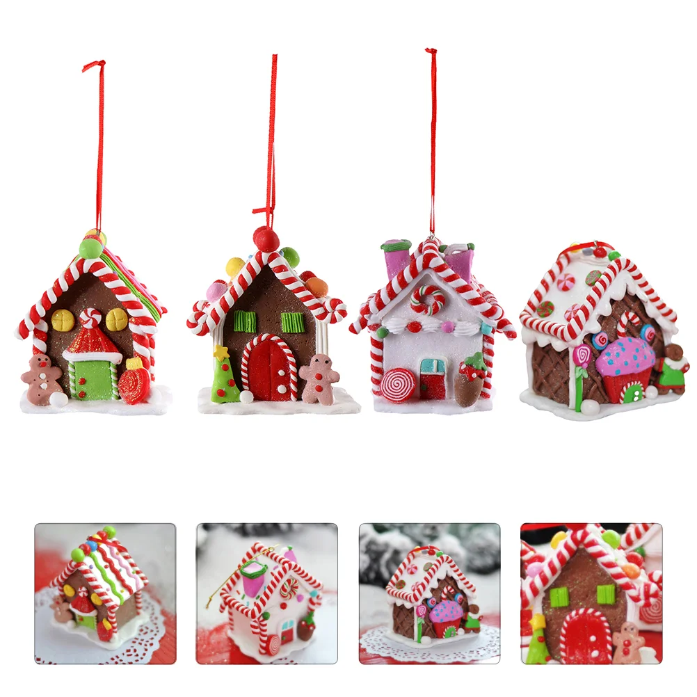 

Christmas House Gingerbread Village Ornaments Ornament Houses Dough Hanging Clay Candy Decorations Scene Pendant Treexmas