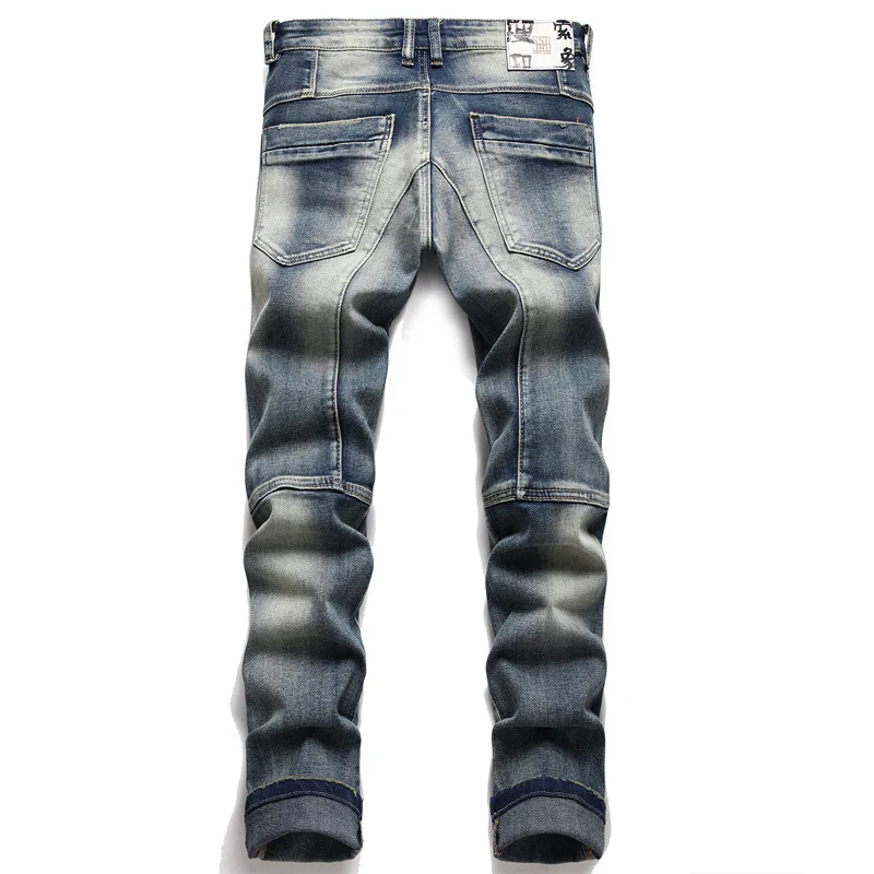 

New Autumn Winter Stylish Straight Cargo Vintage Designer Clothes Denim Long Korean Fashion Men Motorcycle Work Stretch Trousers