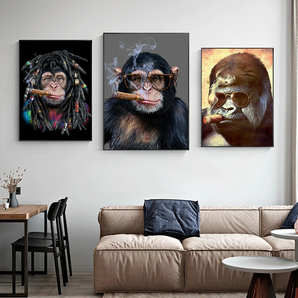 

Cigar Smoking Animals Poster Print Canvas Painting Modern Wall Art Fashion Funny Cute Picture for Living Room Home Decor Cuadros