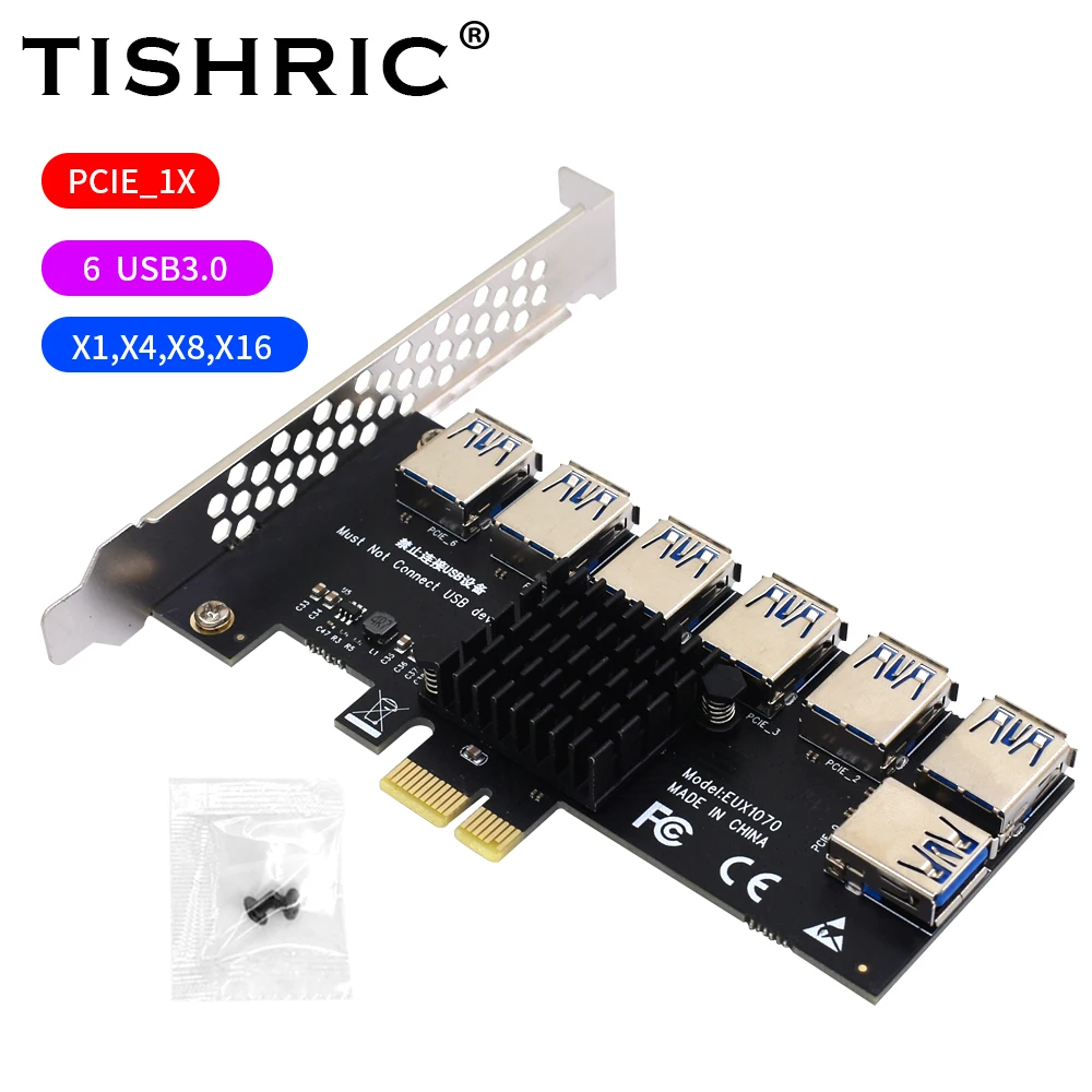 Адаптер мультипликатора TISHRIC PCI Express Райзер с 1 на 4/7 PCI-E PCIE USB 3 0 Hub 1X X16 адаптер