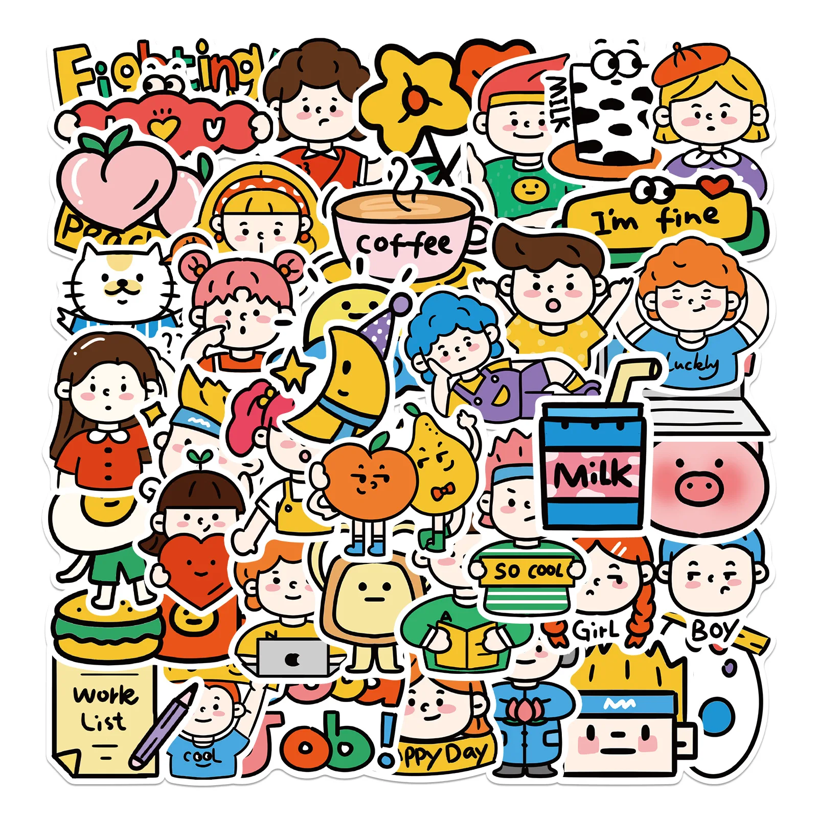 

10/30/40pcs Cute Worker Diary Stickers Cartoon Graffiti Stickers DIY Luggage Skateboard Notebook Fashion Waterproof Decals Toy