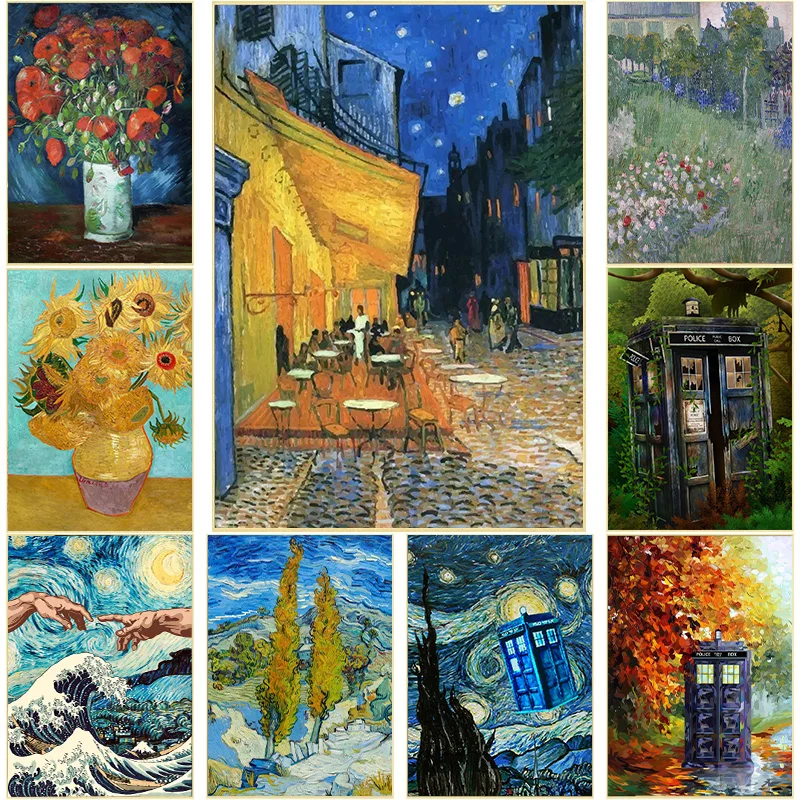 

Van Gogh Cafe Terrace At Night Starry Night Abstract Landscape White Kraft Paper Posters Poster and Prints Kids Room Picture Art