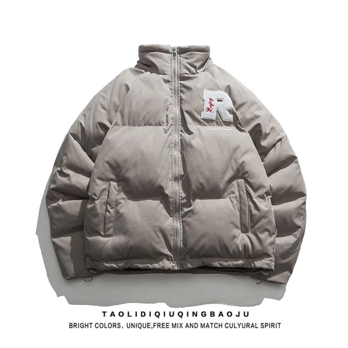 2022 Japanese Tide Sign Letter Embroidery Stand Collar Cotton Suit Women Winter Couple Loose Thick Bread Coat Cotton Jacket