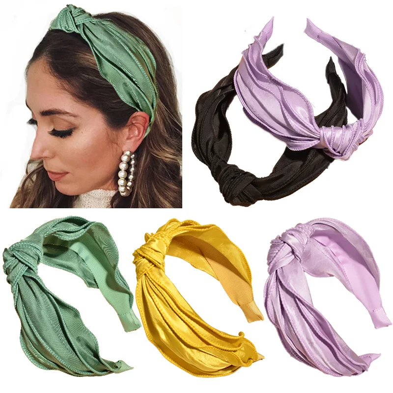 

Fashion Wide Solid Knot Headbands Cross Cotton Wave Hairbands for Women Girls Handmade Hair Hoops Ladies Bezel Hair Accessories
