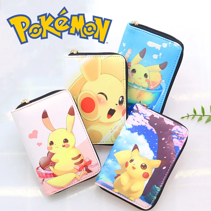 

Pokemon Pikachu PU Wallets Kawaii Anime Figure MultiFunction Portable Coin Purse ID Credit Card Holder Money Bag Children Gifts