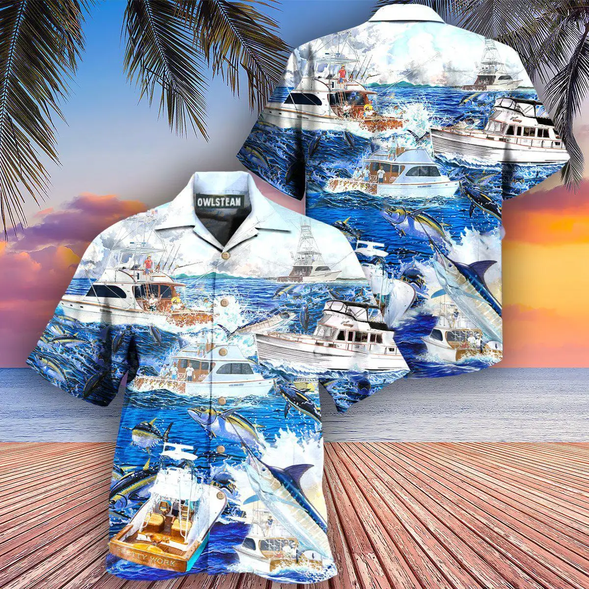 New Hawaii Shirt for Men Marina Yacht Oil Painting Short Sleeve Cuban Tops Plus Size Beach Summer Vacation Shirts