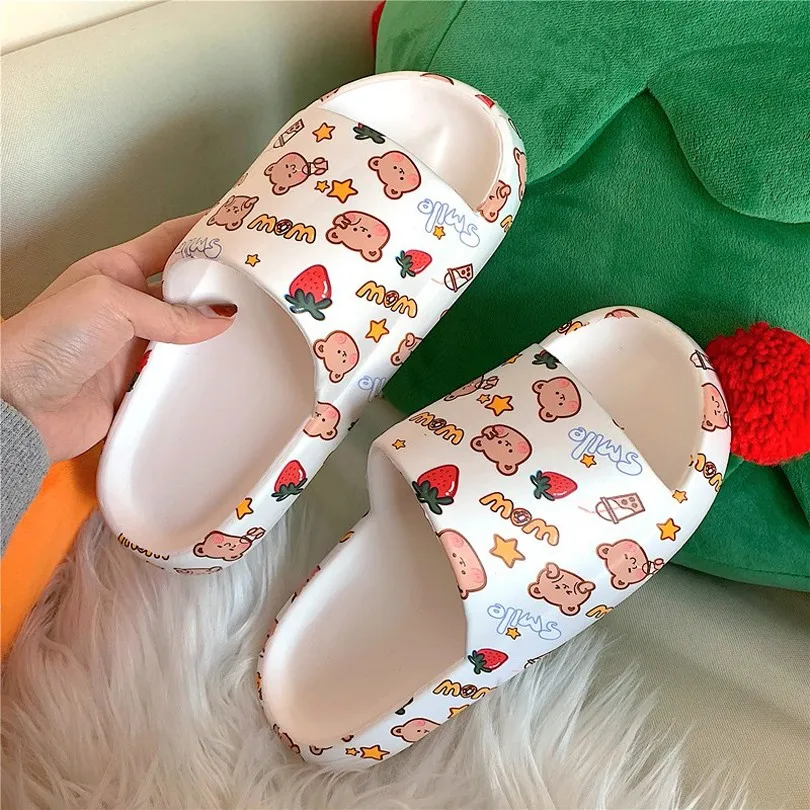 

Летние женские шлепанцы, пляжные сандалии-слайды, милый медведь, легкие, Эва, Нескользящие, на толстой подошве, для девушек, женская уличная ...