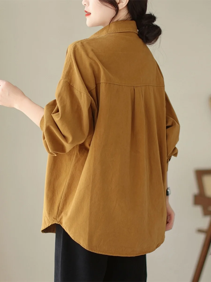 Повседневные хлопковые рубашки с однотонными лацканами в стиле ретро Гонконг
