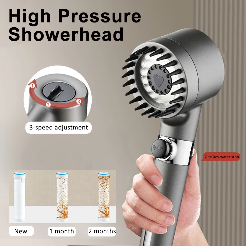 

3 Modes Shower Head High Pressure Showerhead with Filter One-Key Stop Water Massage Shower Head Water Saving Bathroom Accessorie