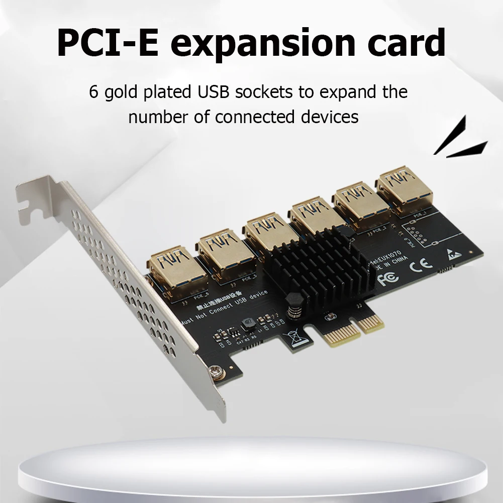 

PCI-E Riser Card 1 to 6 USB 3.0 Multiplier Hub X16 PCI Express 1X 16X Adapter Riser Card Expansion Card for BTC Mining