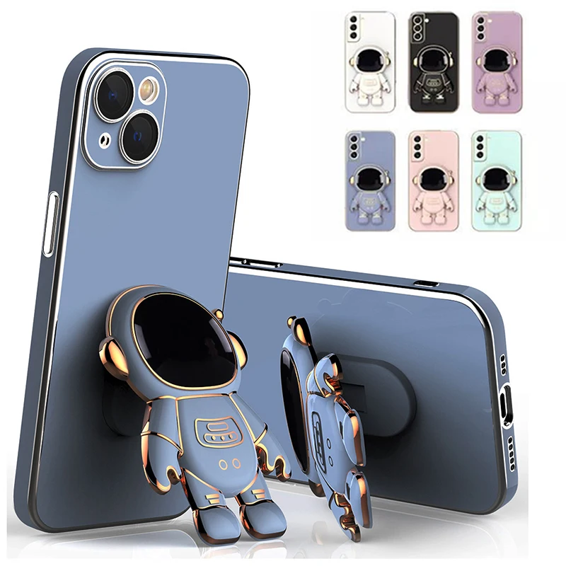 

Astronaut Plating Holder Case For Samsung S22 Ultra S21 S20 S10 Note 10 Plus FE A12 A13 A33 A53 5G A52 A50 A51 A73 A51 A22 Cover