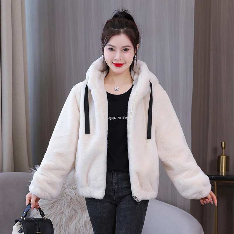 EHQAXIN 2022 Winter New Women's Plush Coat Korean Casual Loose Thickened Wool Coat Hooded Warm Jacket Coats For Ladies L-3XL