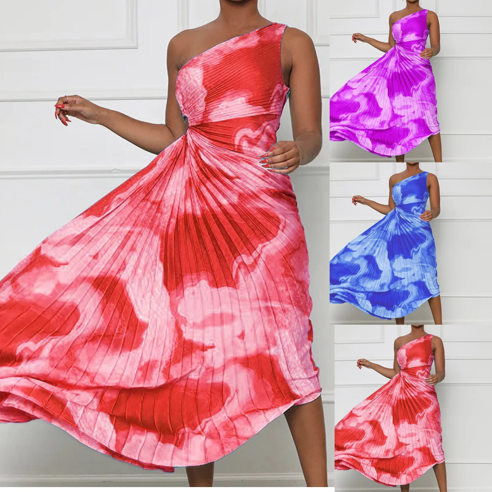 

Женское длинное платье макси с цветочным принтом и круглым вырезом