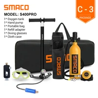 SMACO S400Pro Mini Scuba Diving Tank/Equipment Set Mini Oxygen Cylinder Respirator Air Tank Hand Pump 1L Oxygen Cylinder Diving