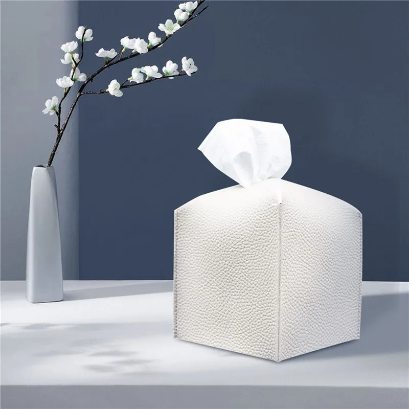 

1PC Retro Tissue Box PU Leather Square Tissue Box Cover Decorative Tissue Case Organizer for Home Bathroom Desktop Tissue Box