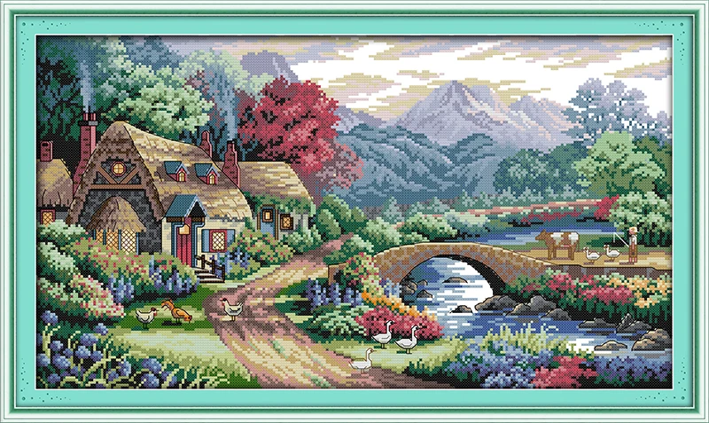 

Joy Sunday Pre-printed Cross Stitch Kit Easy Pattern Aida Stamped Fabric Embroidery Set-Farm Scene