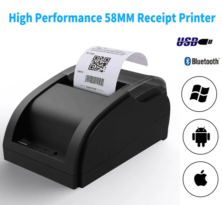 

58MM USB Bluetoo Thermal Receipt Printer High Speed Printing 80mm/sec Compatible With ESC/POS Print Commands For Restaurant 58A