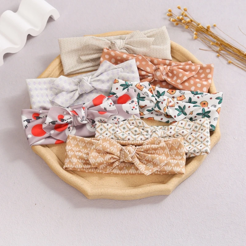 

Floral Print Baby Bowknot Headband Bows Knot Turban Elastic Hair Band for Head Wrap for Children Toddlers Headwear