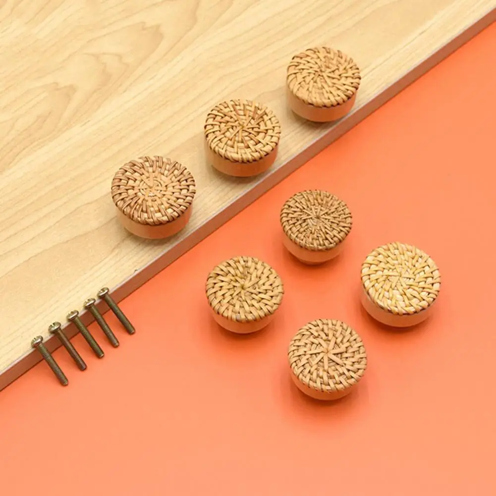 

Плетеные круглые ручки для торта, богемные ручки из ротанга, деревянные ручки, винтажная мебель для шкафа, рустикальные подвески