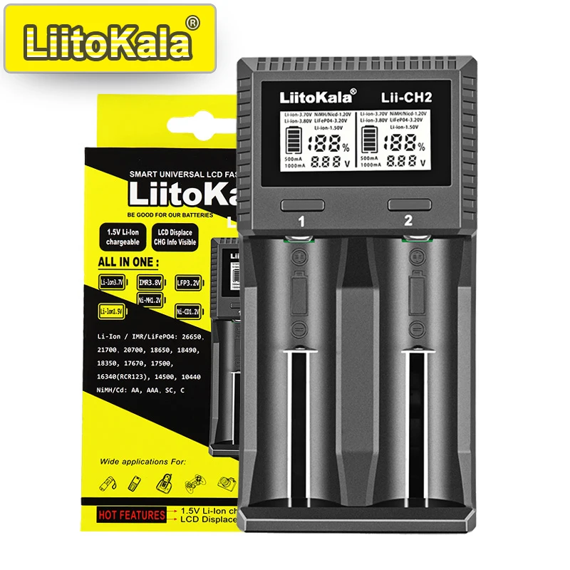 Умное зарядное устройство LiitoKala Lii-CH2 для 1865021700AAAAANi-MHLi-ion, быстрая зарядка с двумя слотами, порт USB-C, защита от перезарядки (art.: 3920cd5384002) - 3920cd5384002
