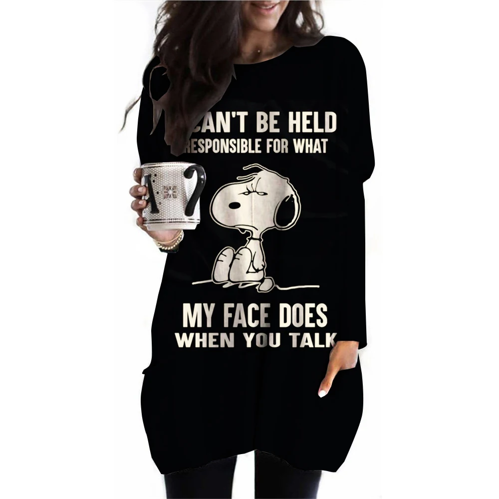 Весенне-осенняя женская футболка большого размера с длинным рукавом и круглым