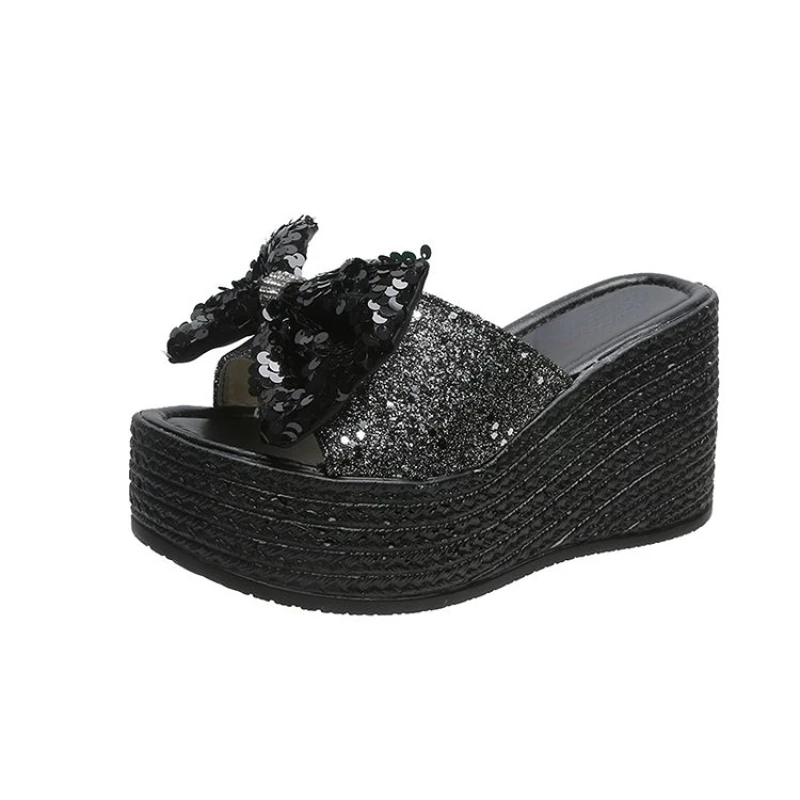 2022 New Plus Size Slippers Women's Fashion Sequin High Heel Sandals Sexy Platform Shoes Slippers Women Luxury Sandals