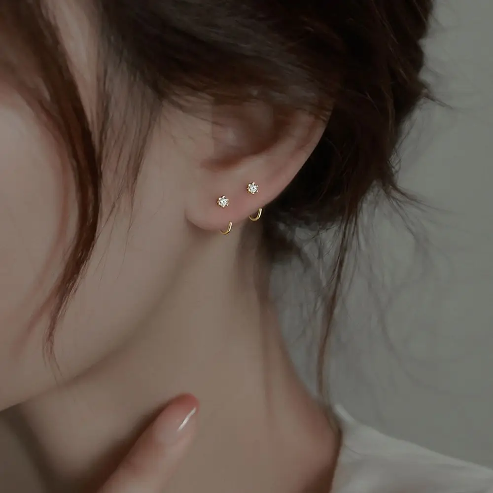 

Fashion C Shaped Cartilage Helix Studs Earrings For Women Zircon Sleep Wearable Piercing Ear Rings Delicate Commuter Jewelry