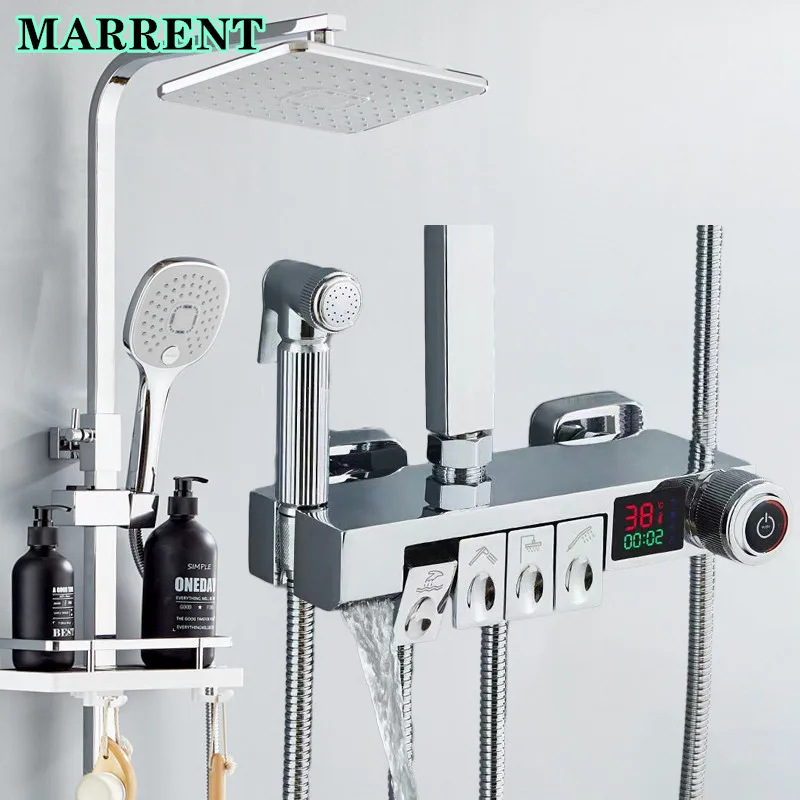 

Горячее и холодное пианино, душевой набор для ванной комнаты, модная термостатическая Душевая система для отеля, смесители, полированный хромированный цифровой душевой набор для ванной комнаты