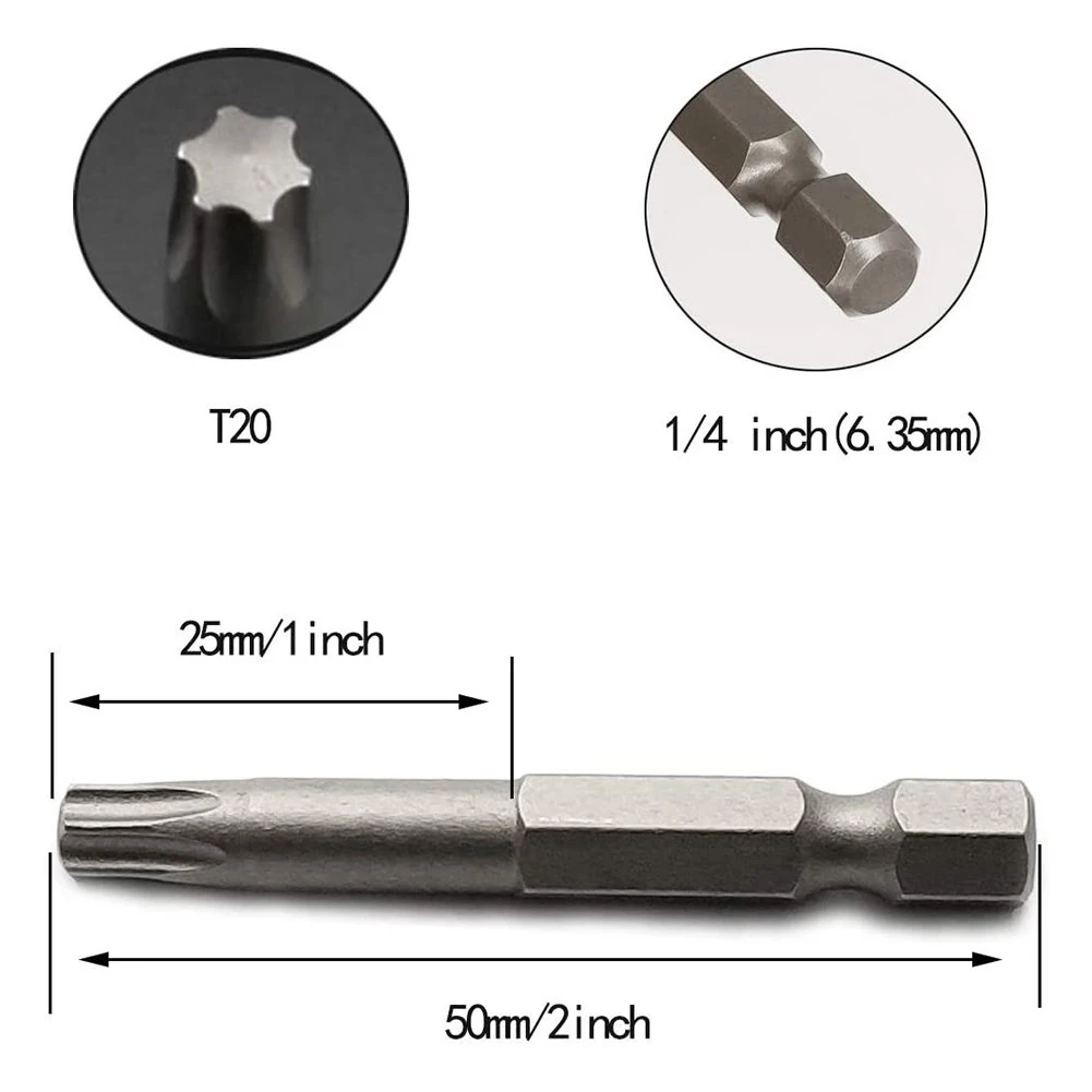Фото Набор отверток T20 Torx, набор из 10 насадок 1/4 дюйма, с шестигранным хвостовиком 50 мм, магнитный наконечник, ручной инструмент №3