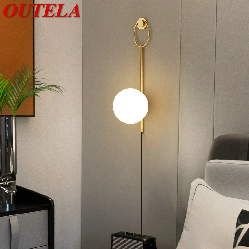 

OUTELA Interior Brass Wall Sconce LED Copper Gold Beside Lamps Classic Art Decor for Modern Home Bedroom Bedside
