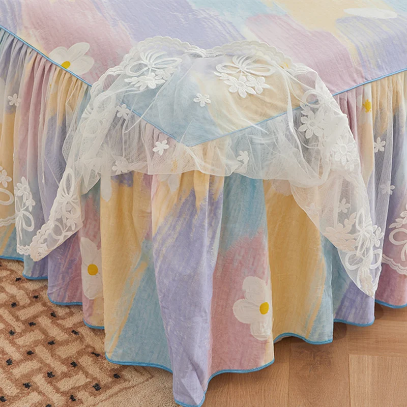 Korean sle Lace Cotton L Bed Skirt One-Piece Summer Sheet Bedspread Princess Sle Pillowcase Three piece
