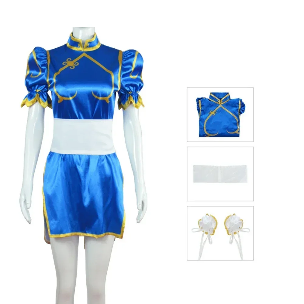 Игра Sutorito Faita Chun Li Косплей Костюм Платье Chunli Blue Cheongsam Экипировка Полный комплект