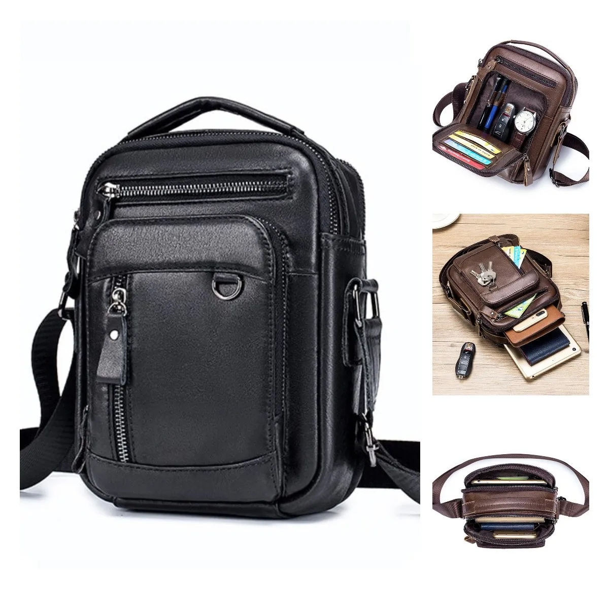 

Сумка на плечо SUUTOOP мужская из натуральной кожи, Многофункциональный саквояж кросс-боди из воловьей кожи, дорожная сумка-слинг, мессенджер для мужчин и женщин