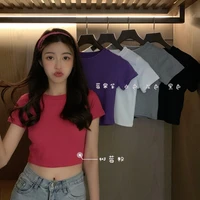 solid color short upper clothes womens summer 2022 new net red high waist exposed navel repair tight short sleeve t shirt ins t