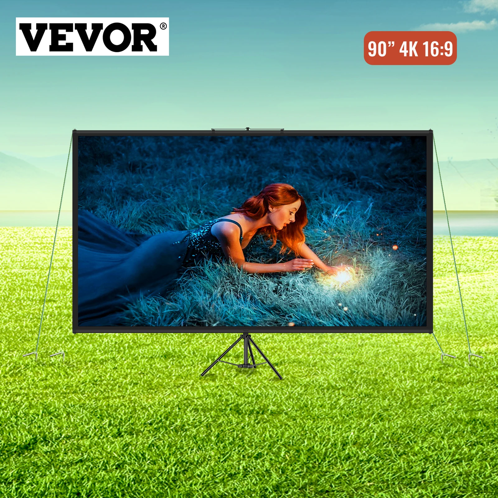 

VEVOR 90" 16:9 HD 4K 160-Degree Angle Projector Screen with Stand for Home Outdoor Movies TV Shows Videos Playing Games