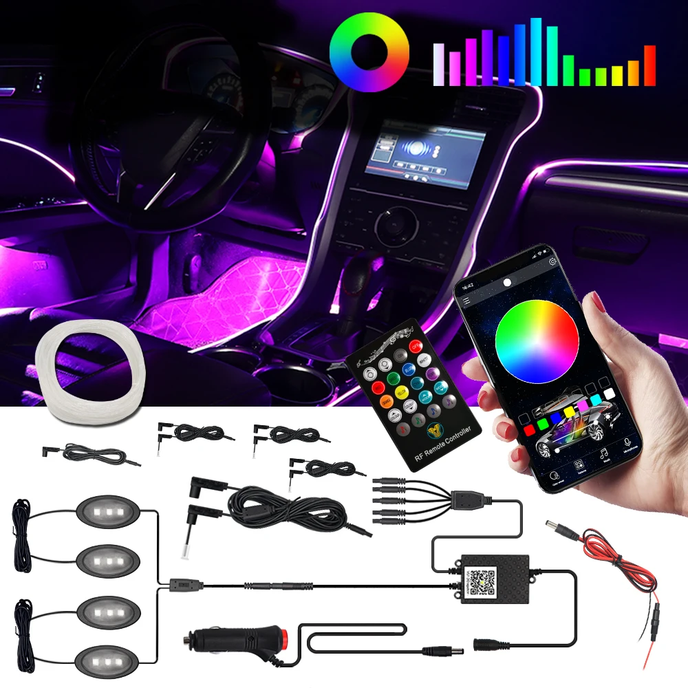 

Car Atmosphere Lights EL Neon Wire Strip Light RGB Multiple Modes App Sound Control Auto Interior Decorative Ambient Neon Lamp
