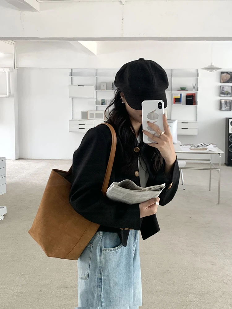 Винтажные простые модные замшевые сумки на плечо 2024 подходящая ко всему