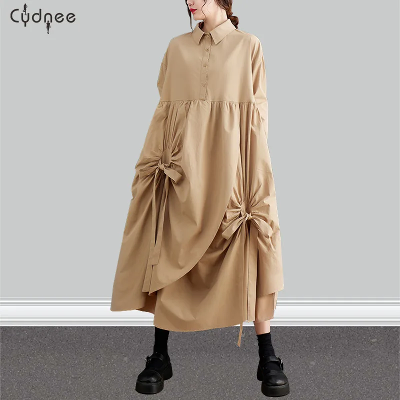 Повседневное однотонное трехмерное креповое украшенное платье миди для женщин